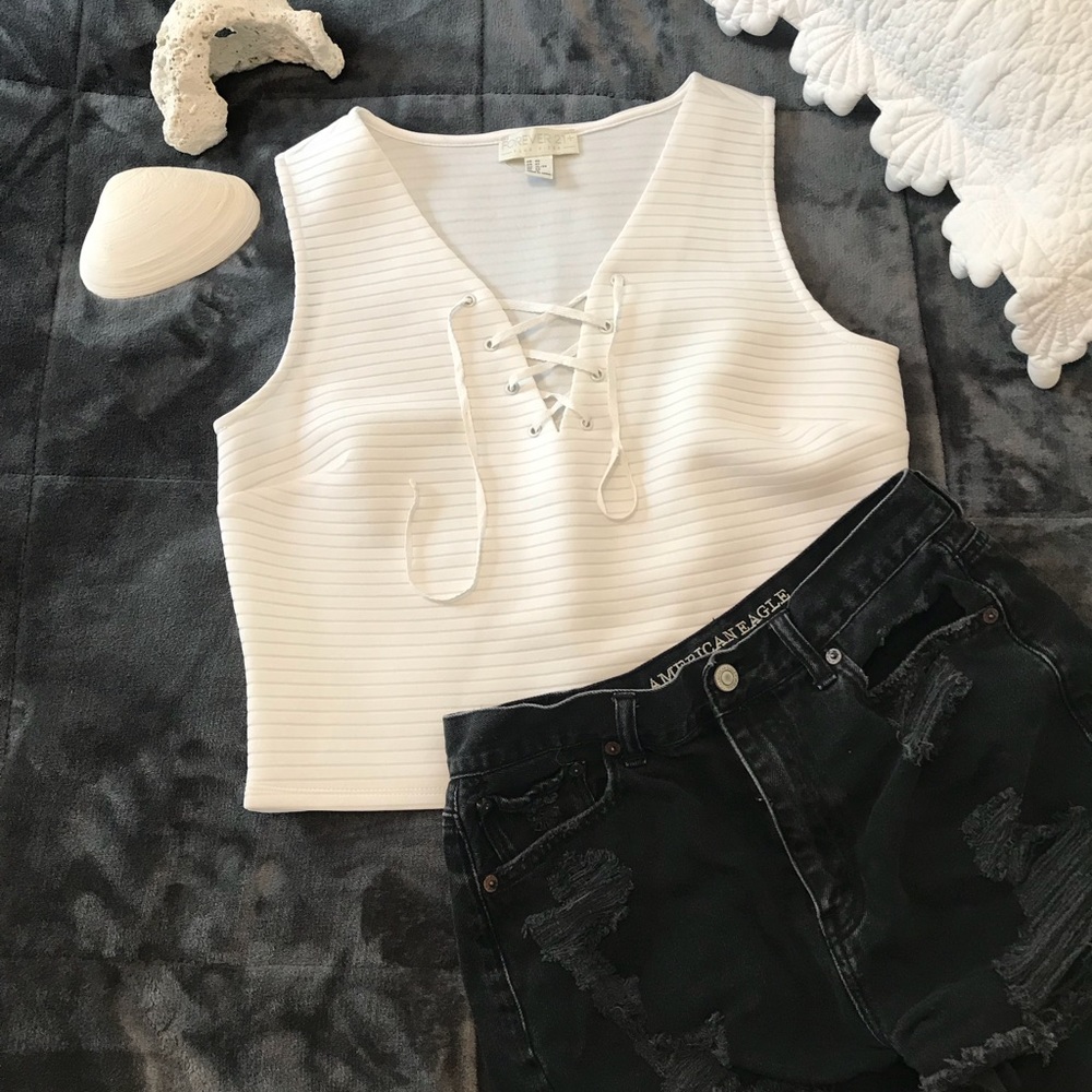 White Crisscross Crop Top